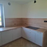 Biała kuchnia na wymiar w kształcie L z drewnianym blatem i płytą indukcyjną